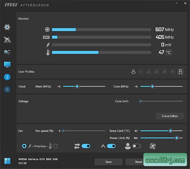 MSI Afterburner 软件界面