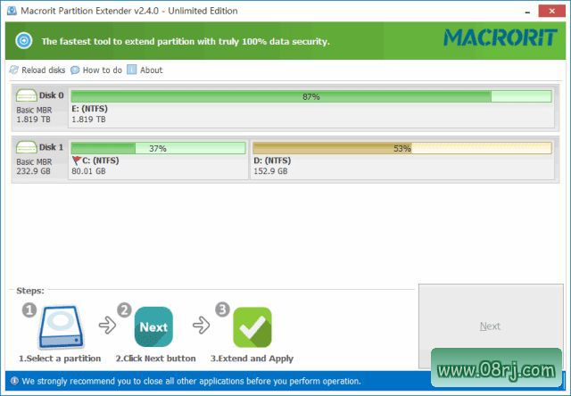 Macrorit Partition Extender 分区扩展软件界面