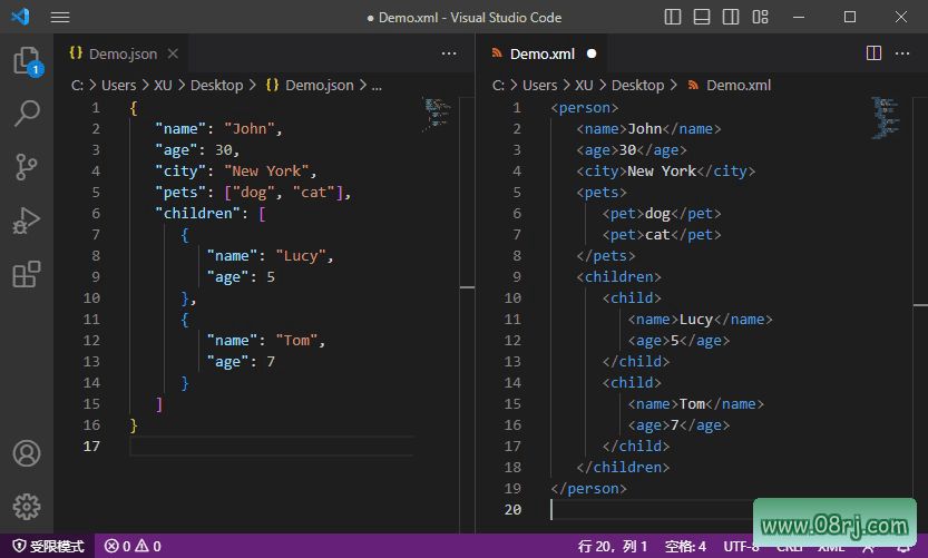 JSON对比XML